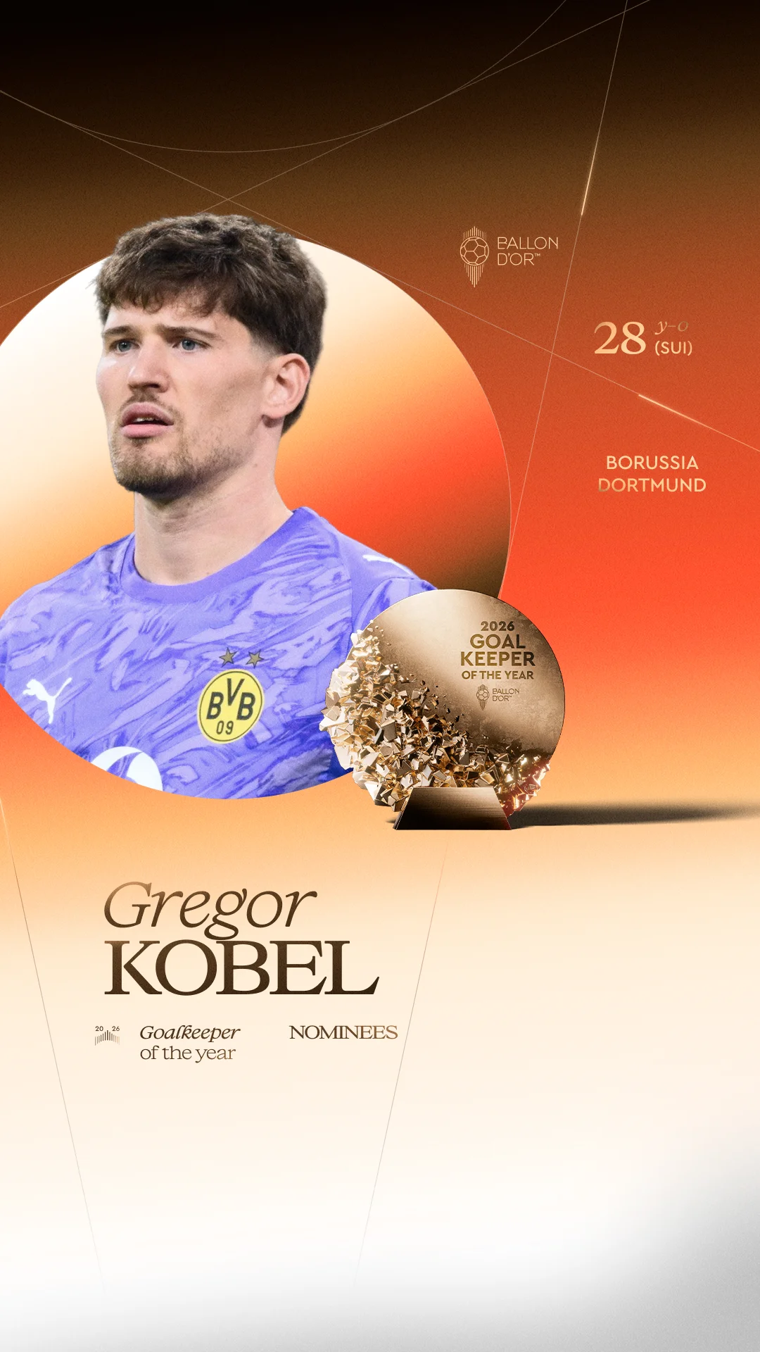 Gregor Kobel, Borussia Dortmund goalkeeper, Men's Goalkeeper of the Year 2026 nominee