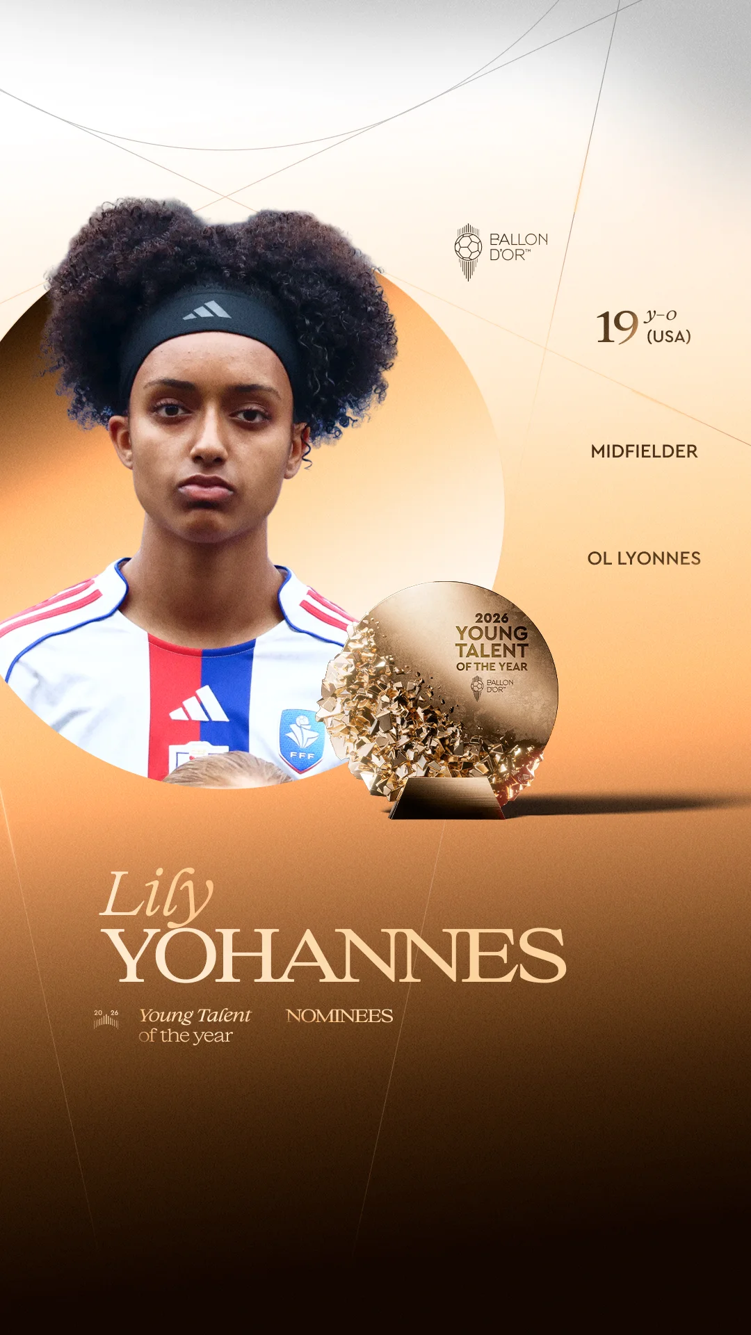 Lily Yohannes, OL Lyonnes midfielder, Women's Young Talent of the Year 2026 nominee
