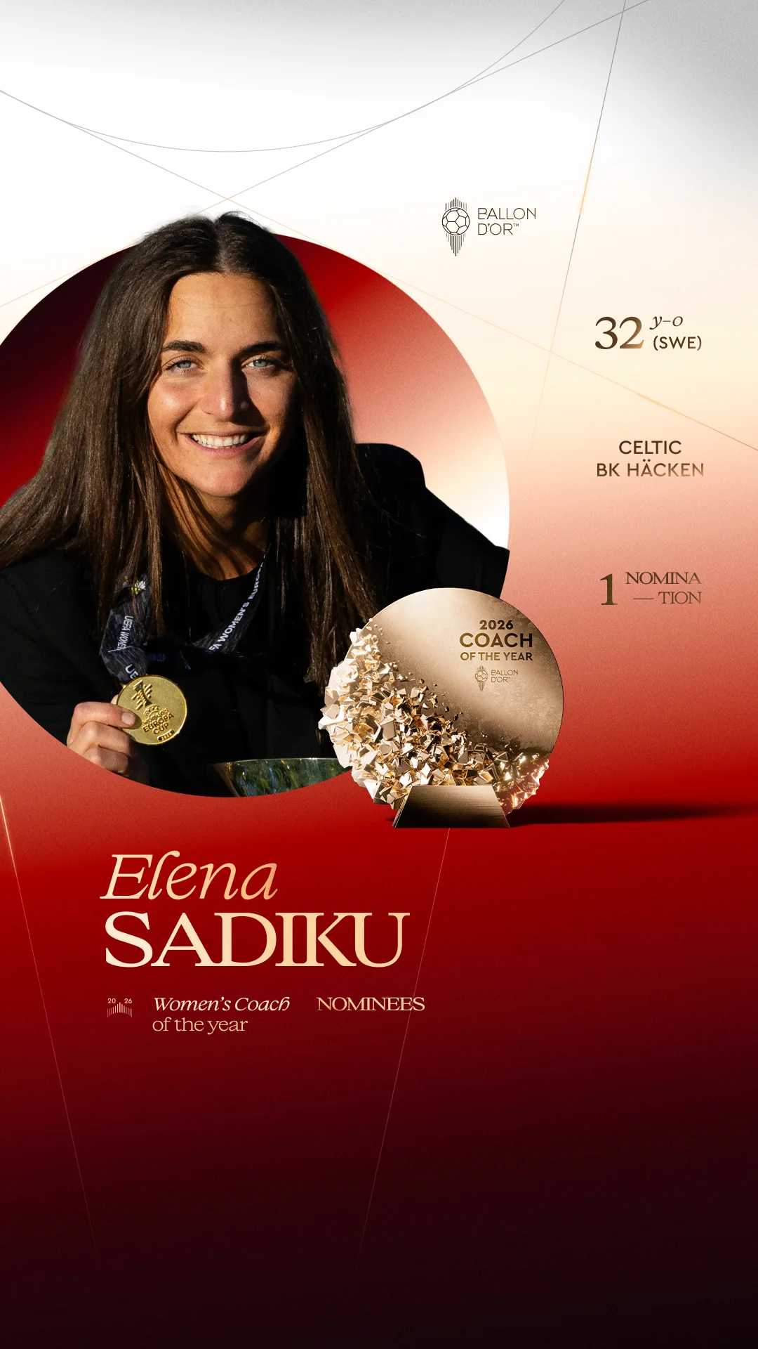 Elena Sadiku, Celtic/BK Häcken coach, Women's Coach of the Year 2026 nominee