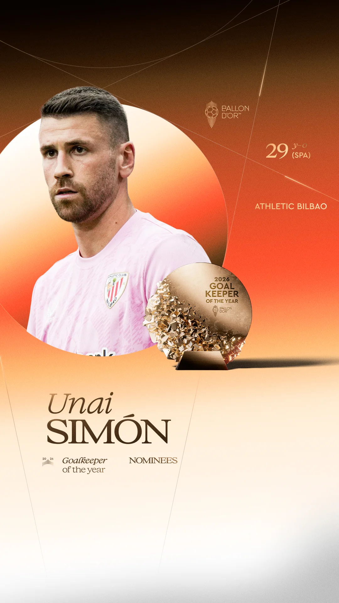 Unai Simón, Athletic Bilbao goalkeeper, Men's Goalkeeper of the Year 2026 nominee