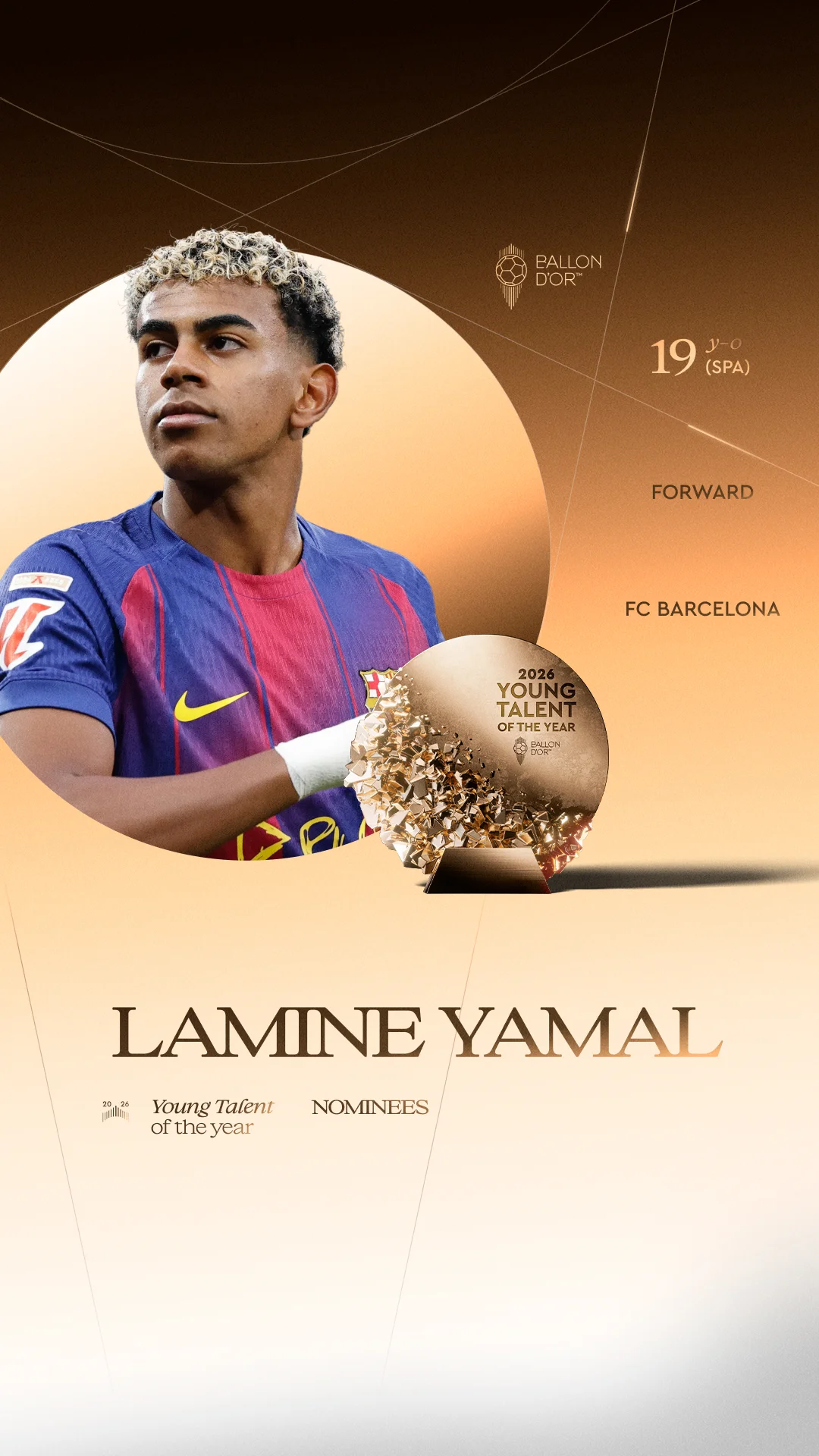Lamine Yamal, FC Barcelona forward, Men's Young Talent of the Year 2026 nominee