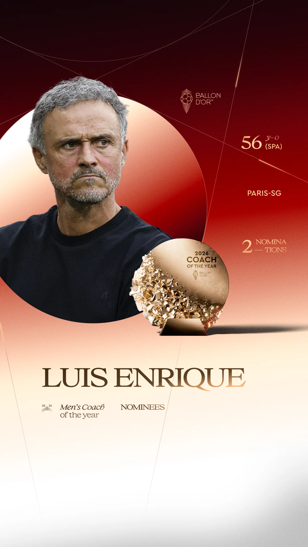 Luis Enrique, Paris-SG coach, Men's Coach of the Year 2026 nominee