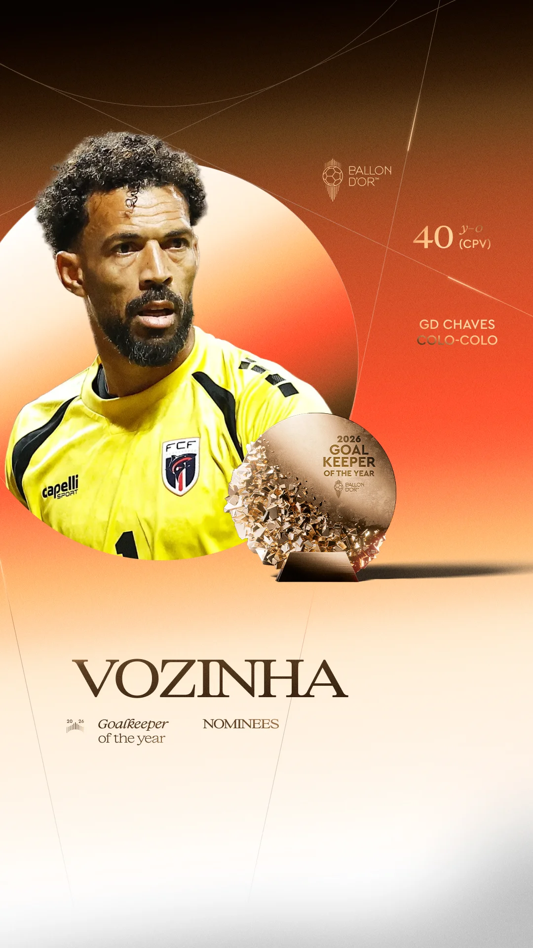 Vozinha, GD Chaves/Colo-Colo goalkeeper, Men's Goalkeeper of the Year 2026 nominee