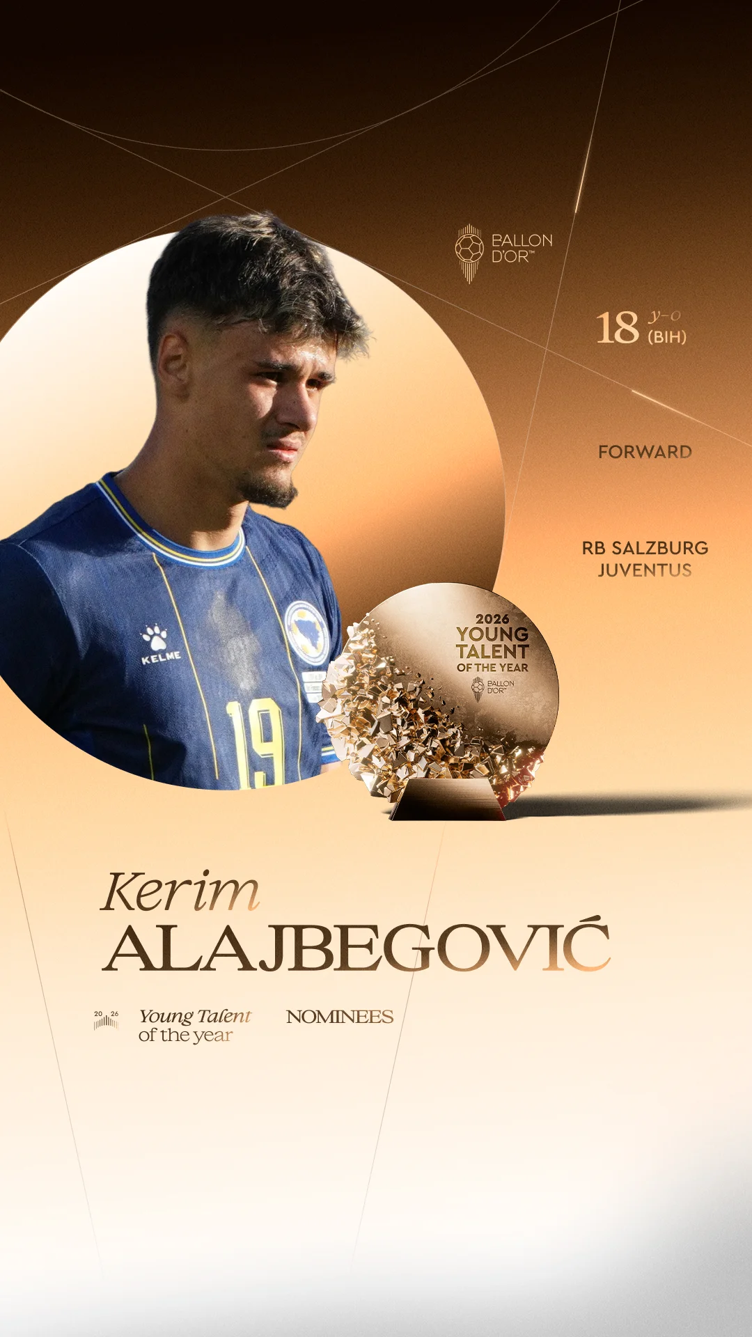 Kerim Alajbegović, RB Salzburg/Juventus forward, Men's Young Talent of the Year 2026 nominee