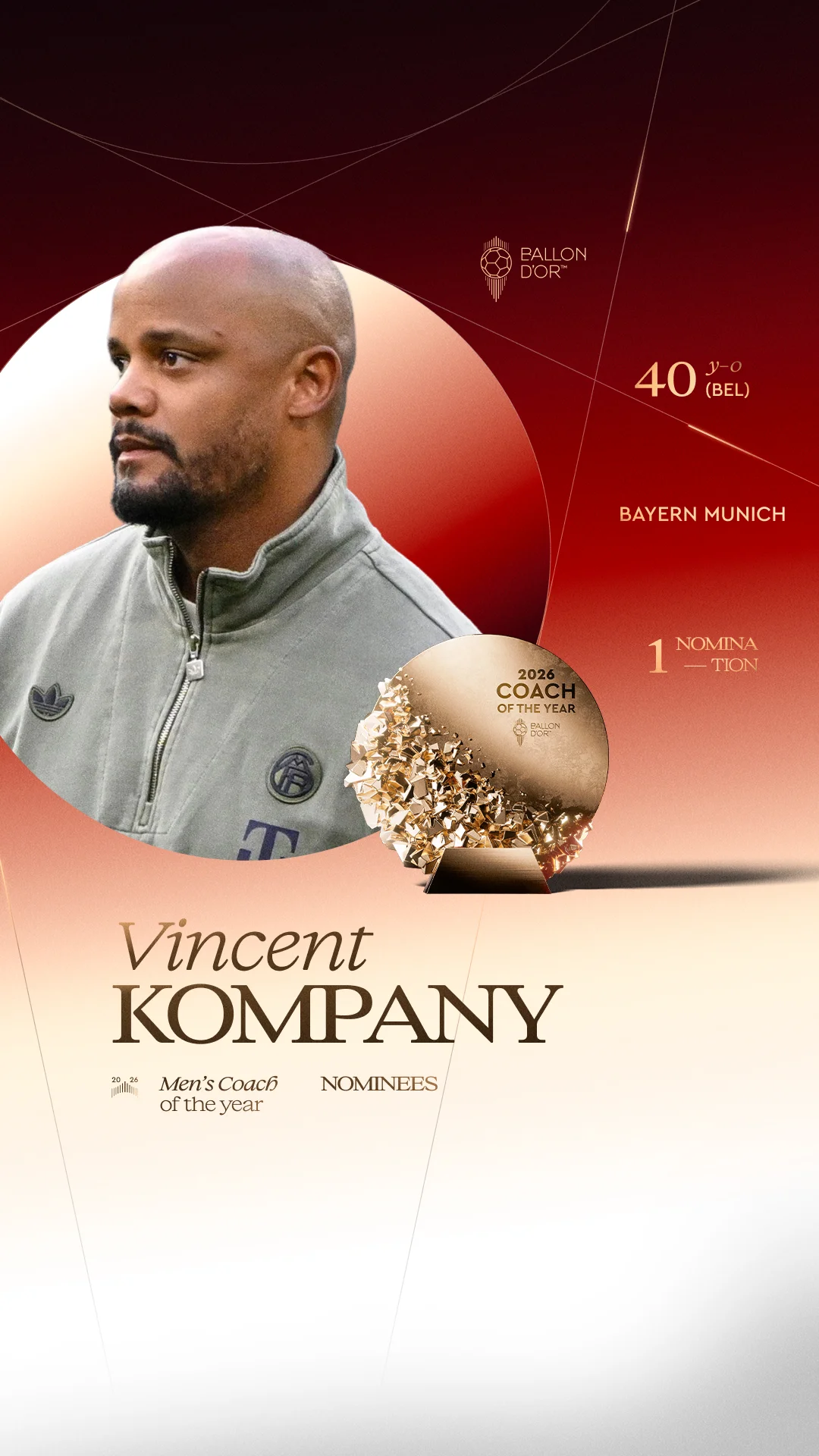 Vincent Kompany, Bayern Munich coach, Men's Coach of the Year 2026 nominee