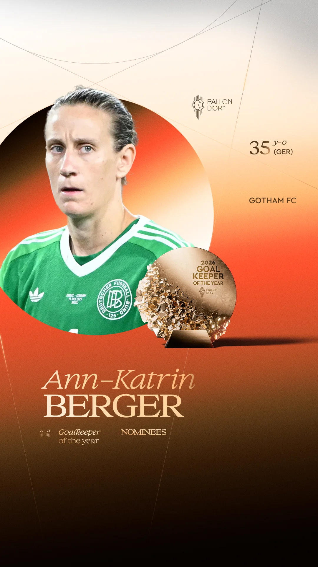 Ann-Katrin Berger, Gotham FC goalkeeper, Women's Goalkeeper of the Year 2026 nominee