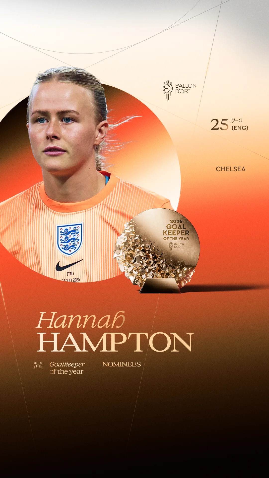 Hannah Hampton, Chelsea goalkeeper, Women's Goalkeeper of the Year 2026 nominee