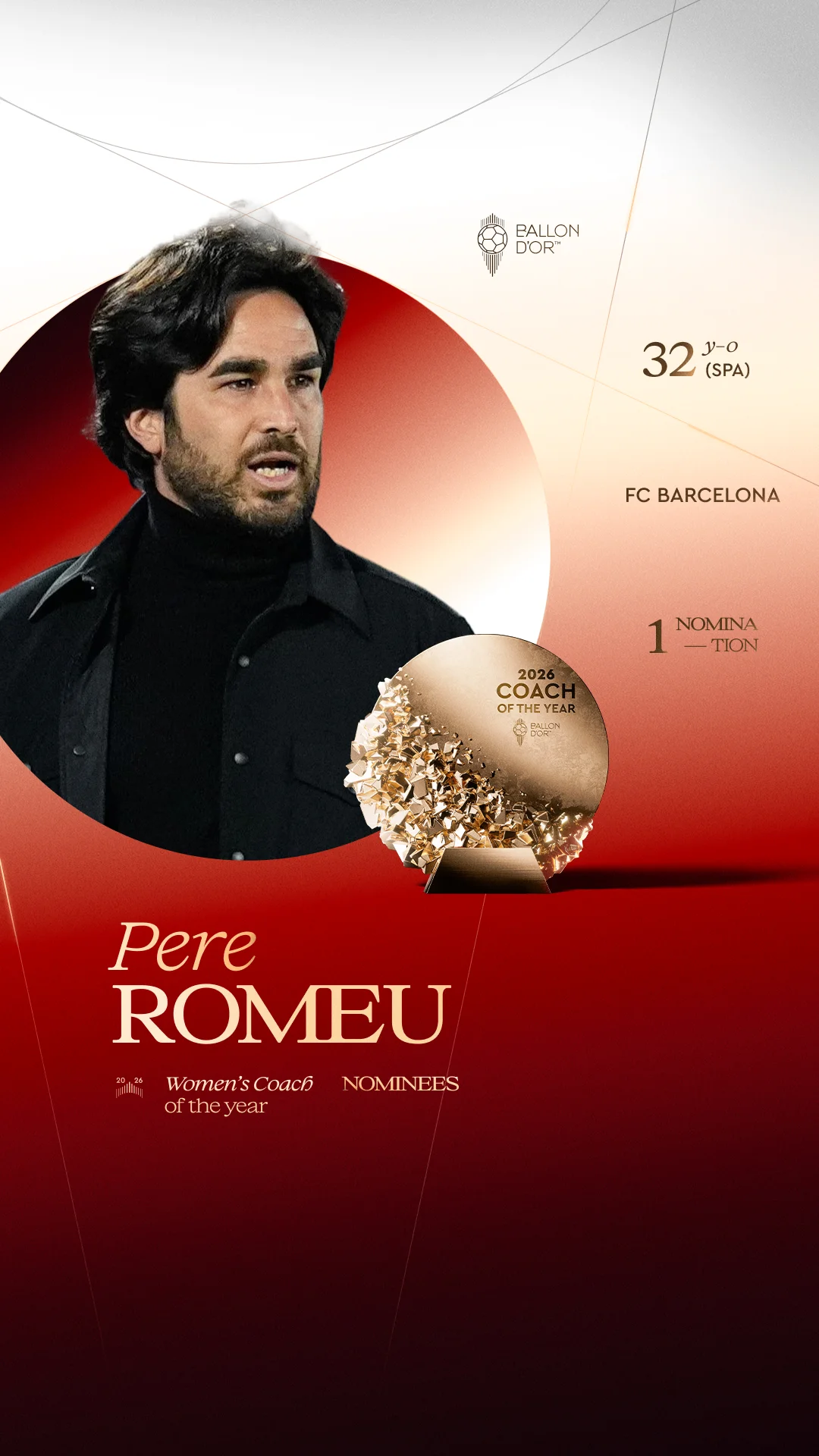Pere Romeu, FC Barcelona coach, Women's Coach of the Year 2026 nominee