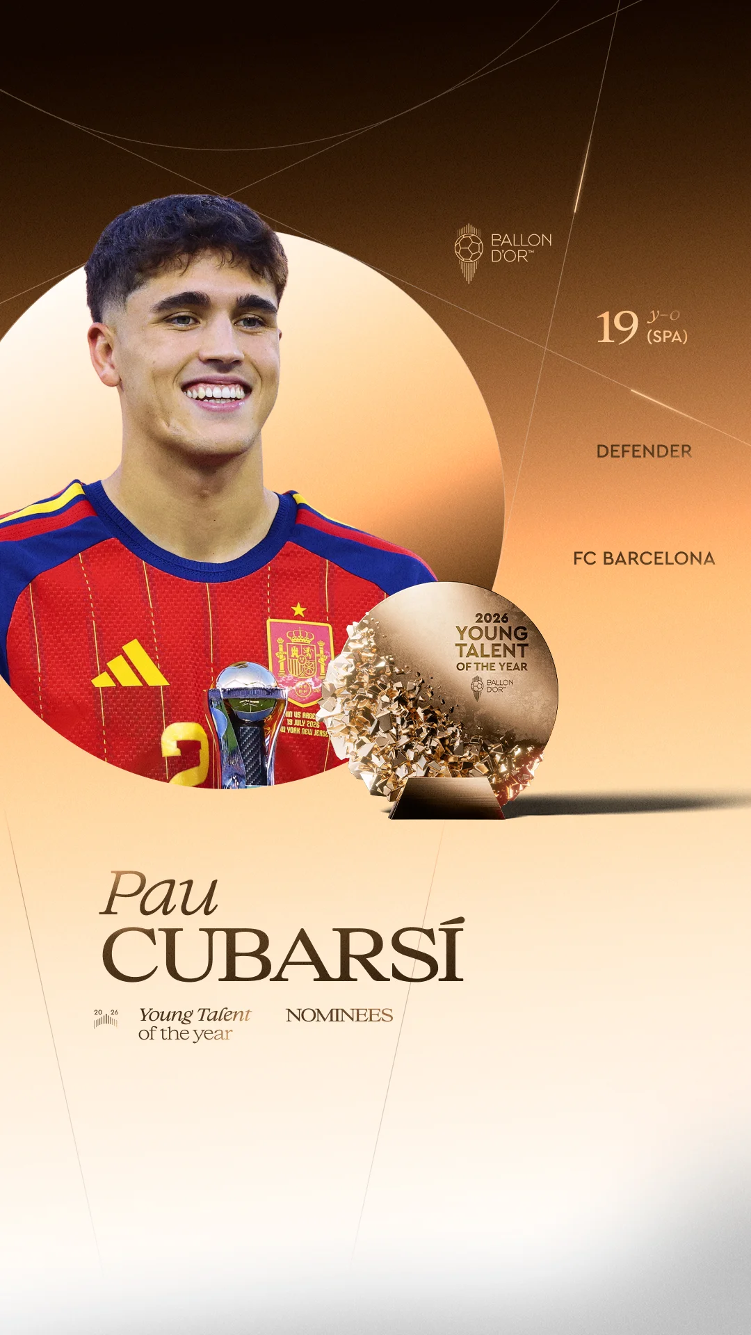 Pau Cubarsí, FC Barcelona defender, Men's Young Talent of the Year 2026 nominee