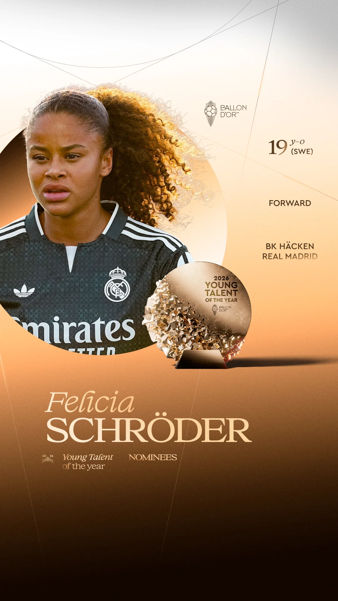 Felicia Schröder, Häcken/Real Madrid forward, Women's Young Talent of the Year 2026 nominee