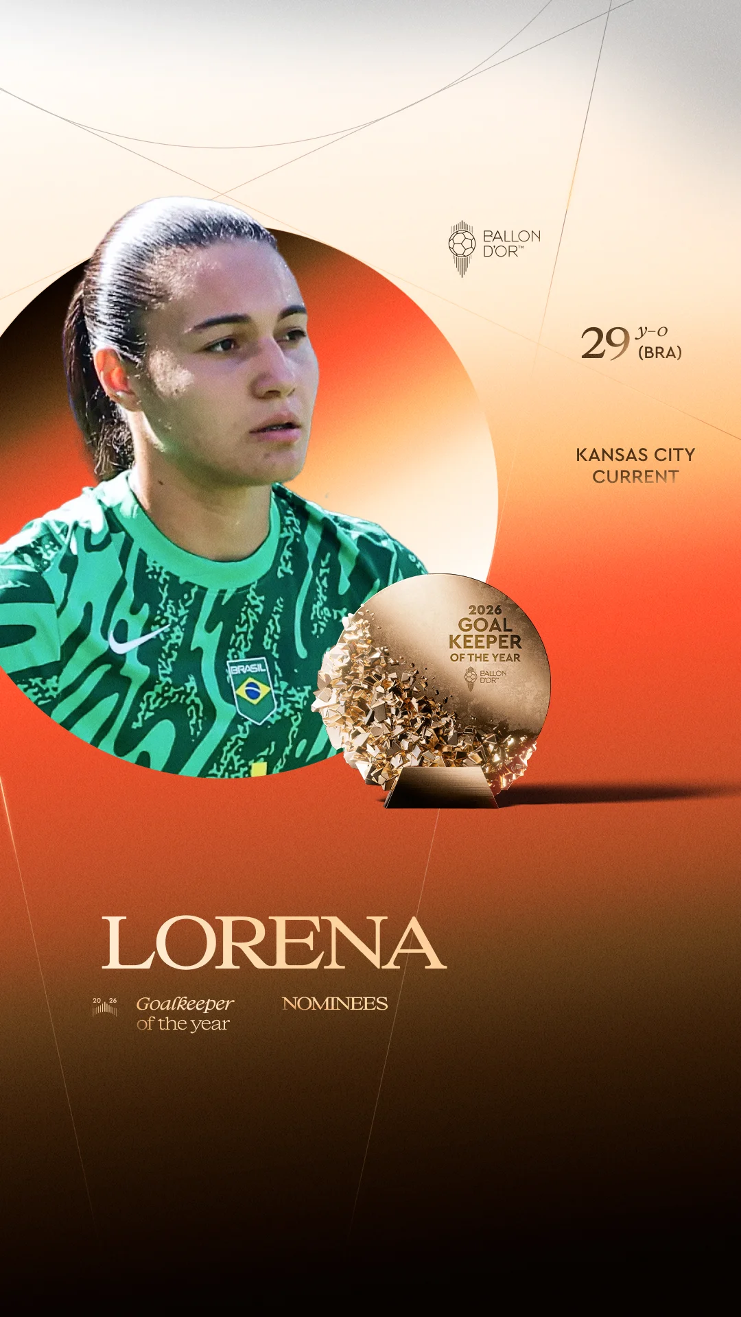 Lorena, Kansas City Current goalkeeper, Women's Goalkeeper of the Year 2026 nominee